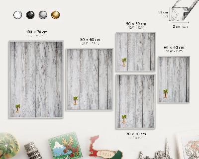 Souvenir magnet display board with a silver frame Rustic wood