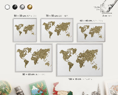 Printed magnet board in a silver frame World map