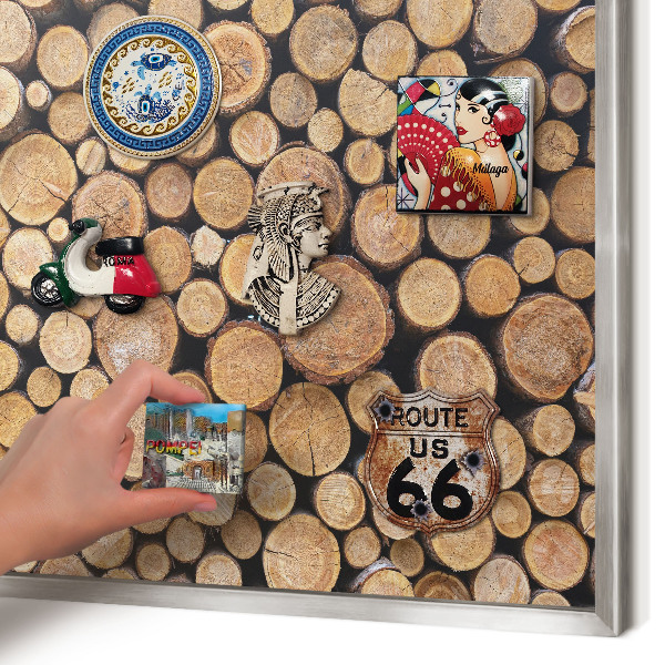 Printed magnet board in a silver frame Wooden circles