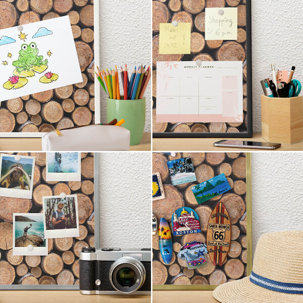 Printed magnet board in a silver frame Wooden circles