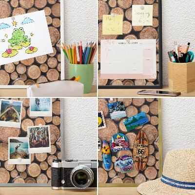 Printed magnet board in a silver frame Wooden circles