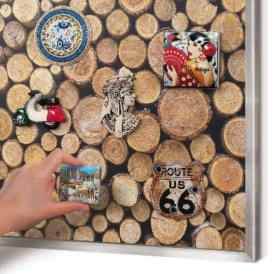 Printed magnet board in a silver frame Wooden circles