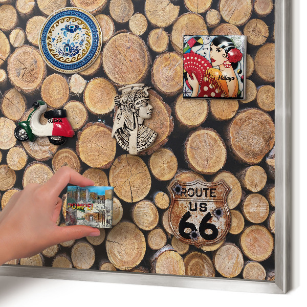 Printed magnet board in a silver frame Wooden circles