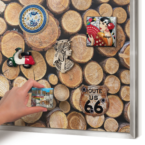 Printed magnet board in a silver frame Wooden circles