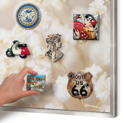 Printed magnet board in a silver frame Beige flowers