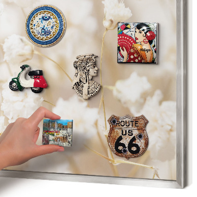 Printed magnet board in a silver frame Beige flowers
