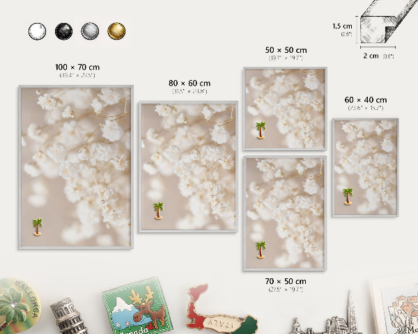 Printed magnet board in a silver frame Beige flowers
