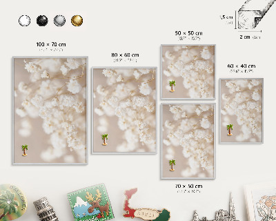 Printed magnet board in a silver frame Beige flowers