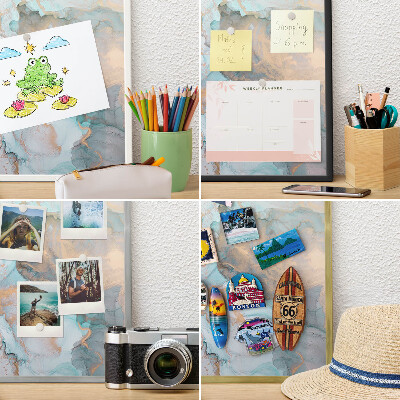 Souvenir magnet display board with a silver frame Pastel forms