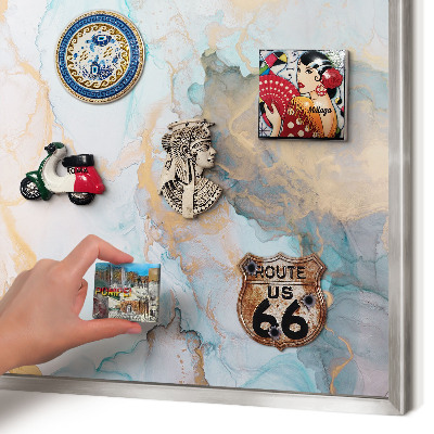 Souvenir magnet display board with a silver frame Pastel forms