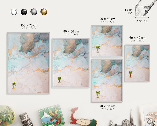 Souvenir magnet display board with a silver frame Pastel forms