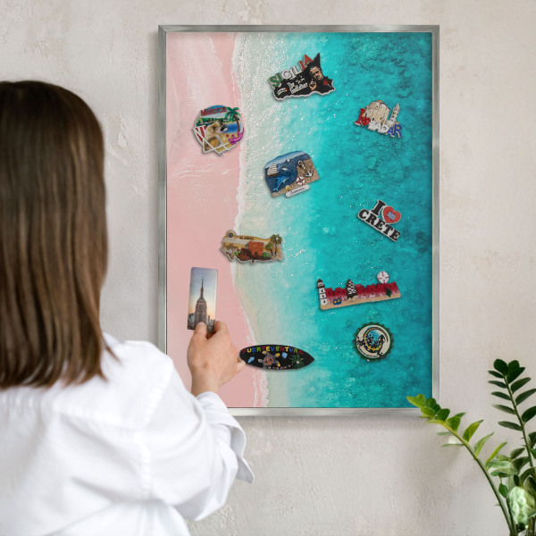 Printed magnet board in a silver frame Summer relaxation