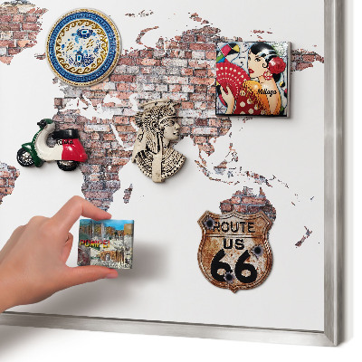 Souvenir magnet display board with a silver frame Brick world