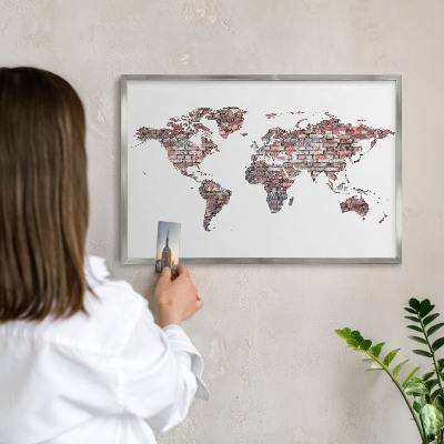 Souvenir magnet display board with a silver frame Brick world