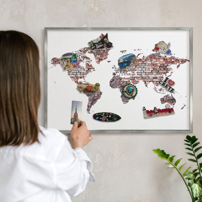 Souvenir magnet display board with a silver frame Brick world