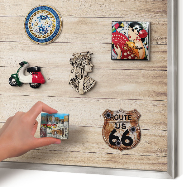 Printed magnet board in a silver frame Wooden boards