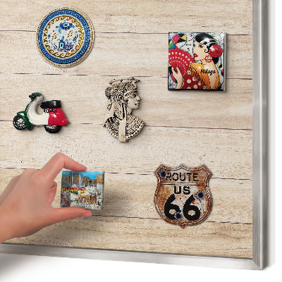 Printed magnet board in a silver frame Wooden boards