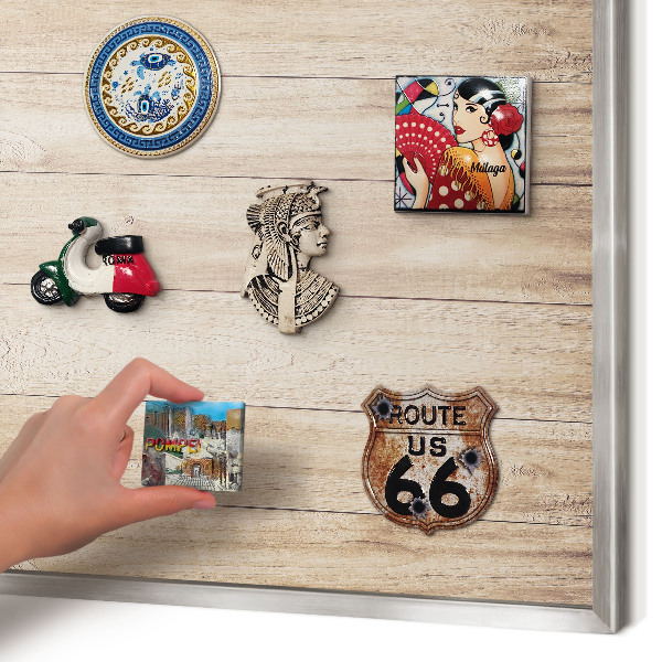 Printed magnet board in a silver frame Wooden boards