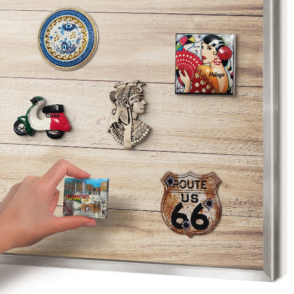 Printed magnet board in a silver frame Wooden boards