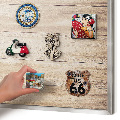 Printed magnet board in a silver frame Wooden boards