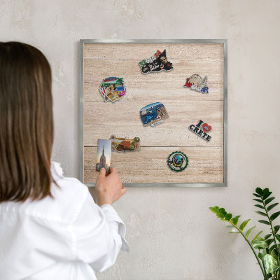 Printed magnet board in a silver frame Wooden boards
