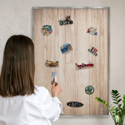 Printed magnet board in a silver frame Wooden boards