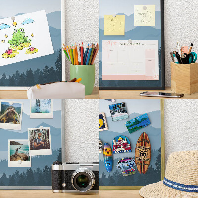 Souvenir magnet display board with a silver frame Mountain harmony
