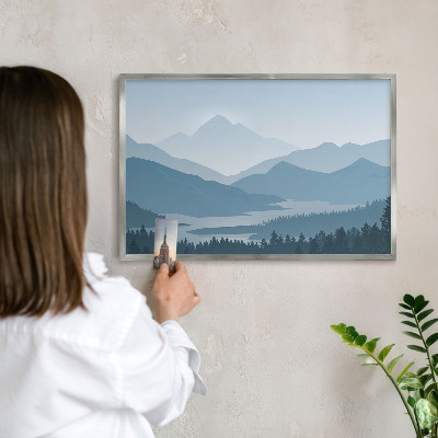 Souvenir magnet display board with a silver frame Mountain harmony