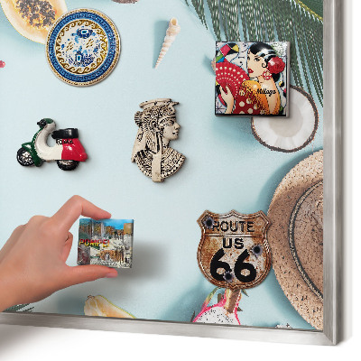 Printed magnet board in a silver frame Tropical vacation