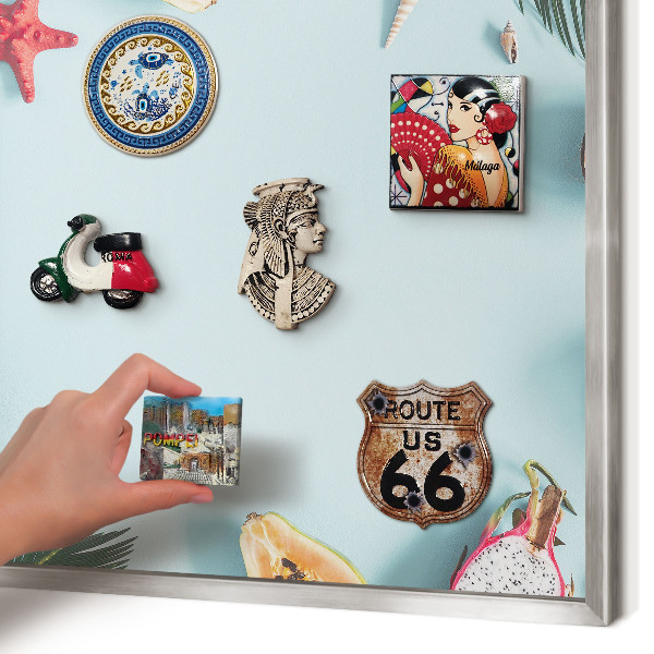 Printed magnet board in a silver frame Tropical vacation