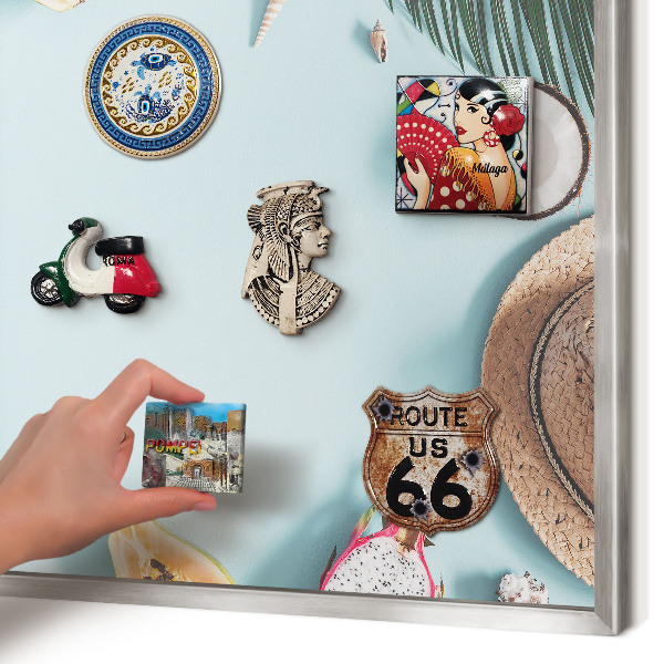 Printed magnet board in a silver frame Tropical vacation