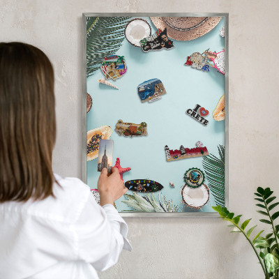 Printed magnet board in a silver frame Tropical vacation