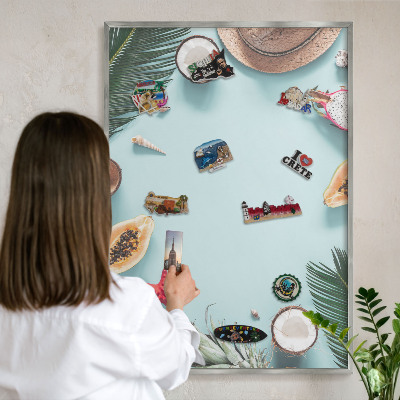 Printed magnet board in a silver frame Tropical vacation