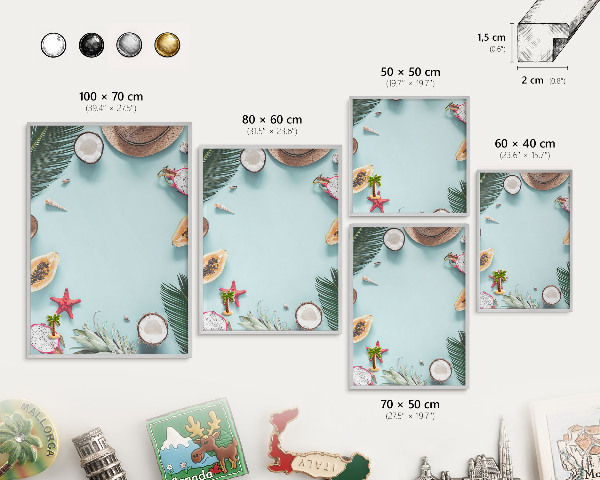 Printed magnet board in a silver frame Tropical vacation