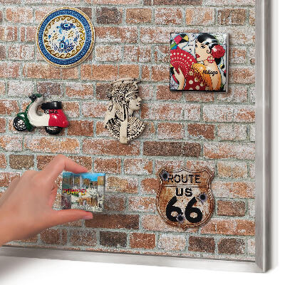 Printed magnet board in a silver frame Brick wall