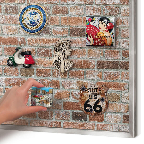 Printed magnet board in a silver frame Brick wall