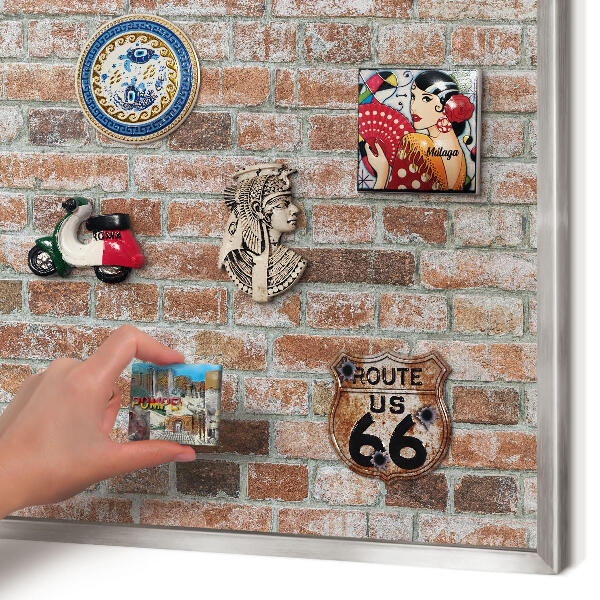 Printed magnet board in a silver frame Brick wall