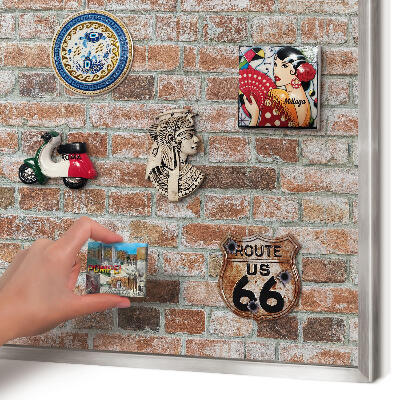 Printed magnet board in a silver frame Brick wall