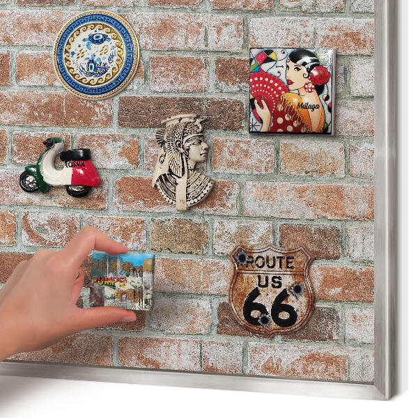 Printed magnet board in a silver frame Brick wall