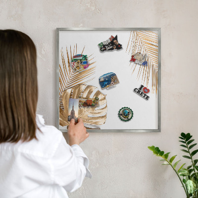 Printed magnet board in a silver frame Elegant leaves