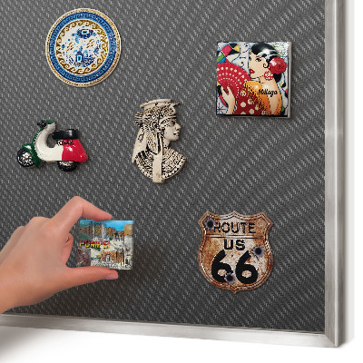 Souvenir magnet display board with a silver frame Geometric texture