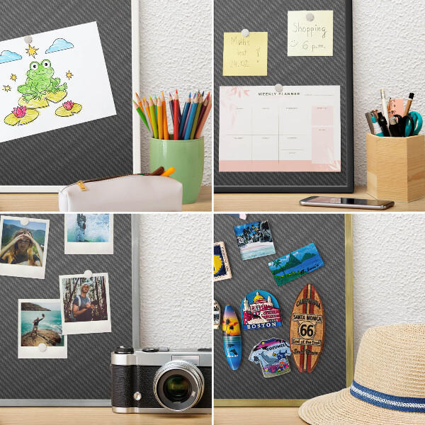 Souvenir magnet display board with a silver frame Geometric texture