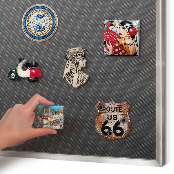 Souvenir magnet display board with a silver frame Geometric texture