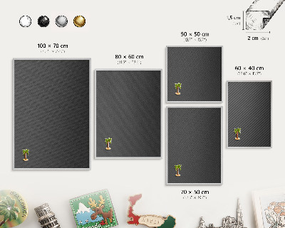 Souvenir magnet display board with a silver frame Geometric texture