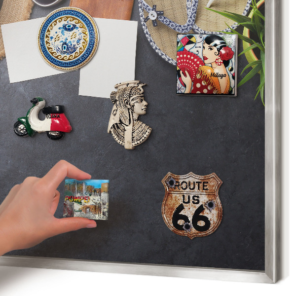 Printed magnet board in a silver frame Holiday atmosphere