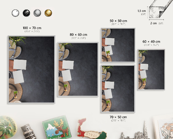 Printed magnet board in a silver frame Holiday atmosphere