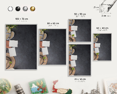 Printed magnet board in a silver frame Holiday atmosphere