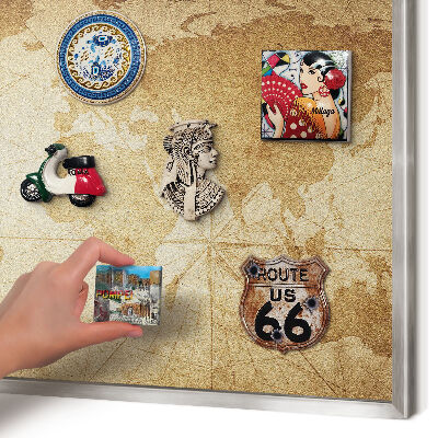 Souvenir magnet display board with a silver frame Old map