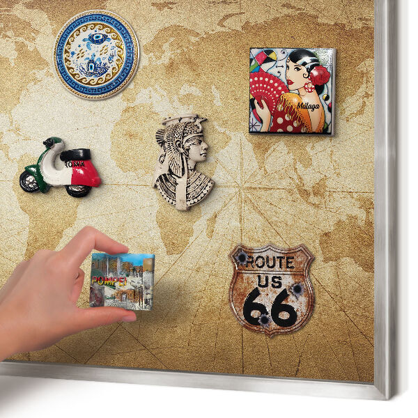 Souvenir magnet display board with a silver frame Old map