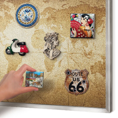 Souvenir magnet display board with a silver frame Old map